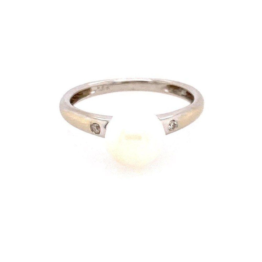 14k WG Pearl/2-Diamond Ring‎